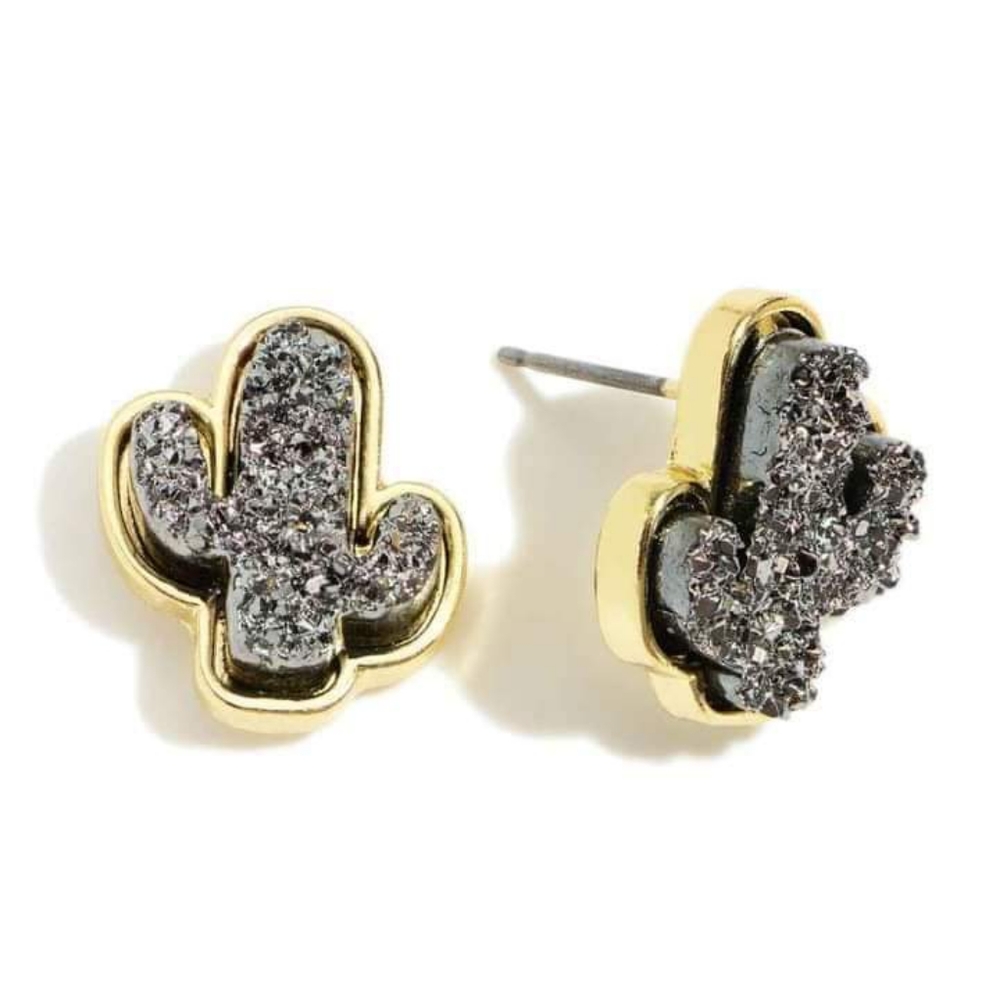 Hematite Druzy Cactus Earrings